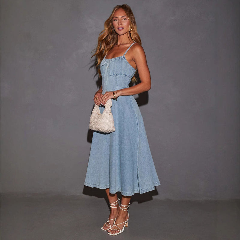 Camille Soleil Denim Midi Dress