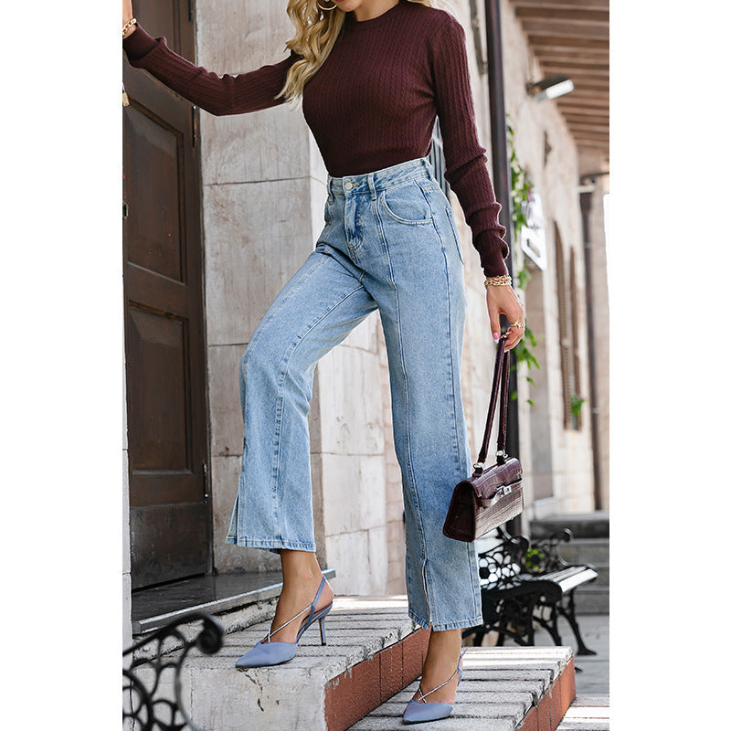 Capri Straight Leg High Rise Jeans